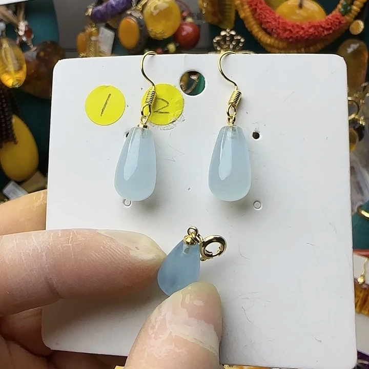 琥珀银S925镶嵌耳饰