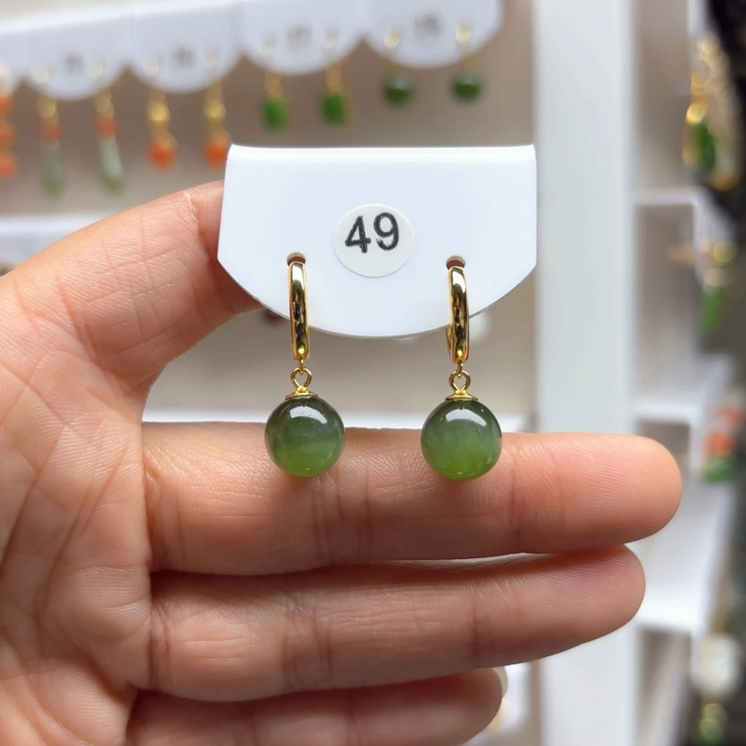 和田玉耳饰银S925镶嵌