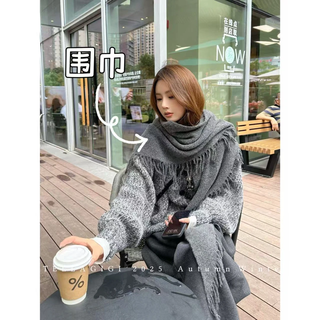 SG / 杨依姗 AW废土流浪 秋冬百搭流苏三角围巾WJ-20252155