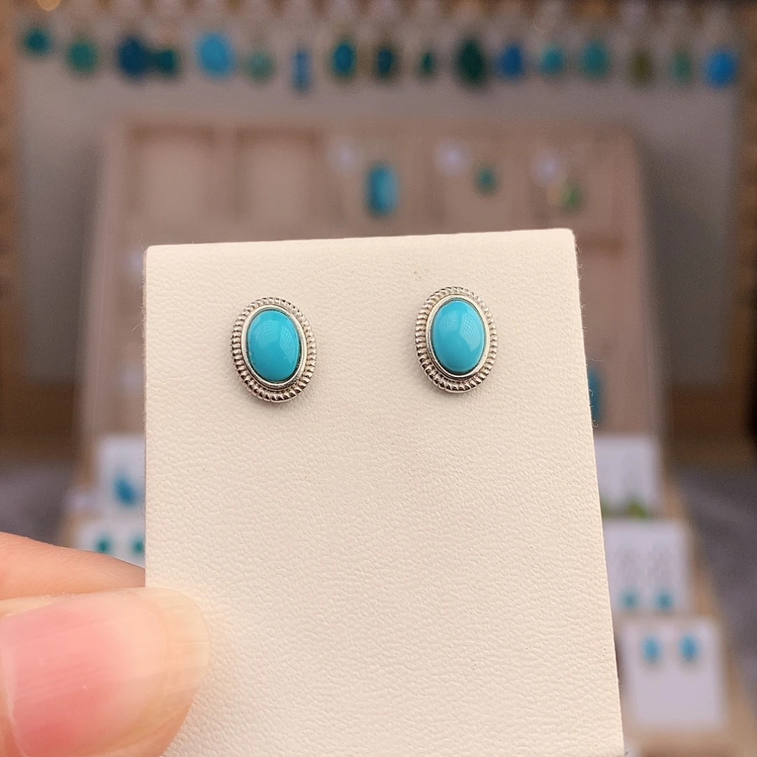 绿松石银S925镶嵌耳饰
