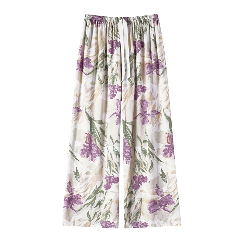 夏季女士棉绸阔腿裤透气百搭家居裤防蚊裤时尚简约显瘦宽松睡裤