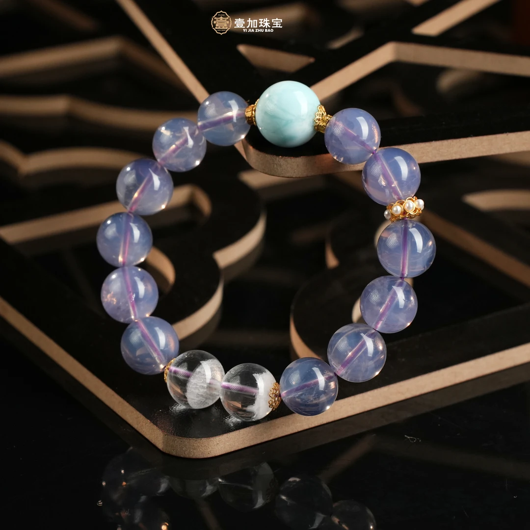 壹加师姐|手工设计凝夜海纹石紫玉晶手串多样性发一10226M