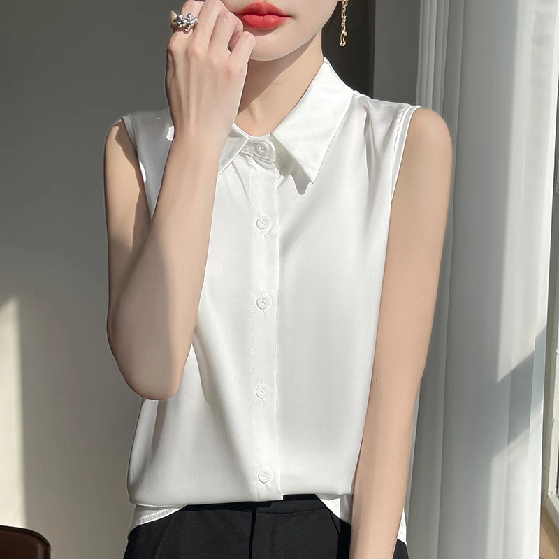 夏季拼接百搭无袖衬衫女士显瘦薄款衬衫韩版气质打底时尚外穿小众