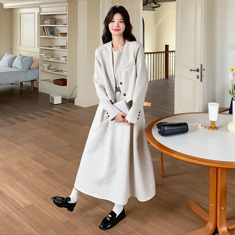 杭依尚韩版背带连衣裙套装女气质显瘦2025春秋新款小西装两件套