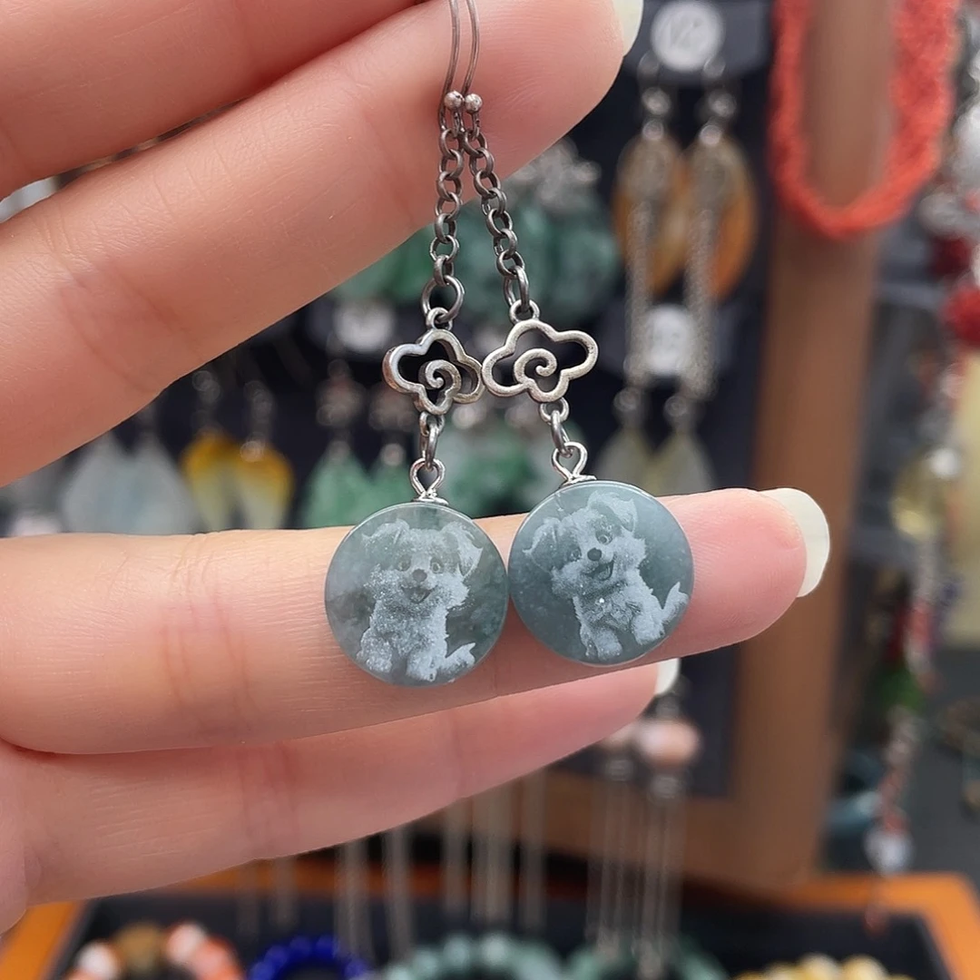 翡翠耳饰银S925镶嵌982gujuyy