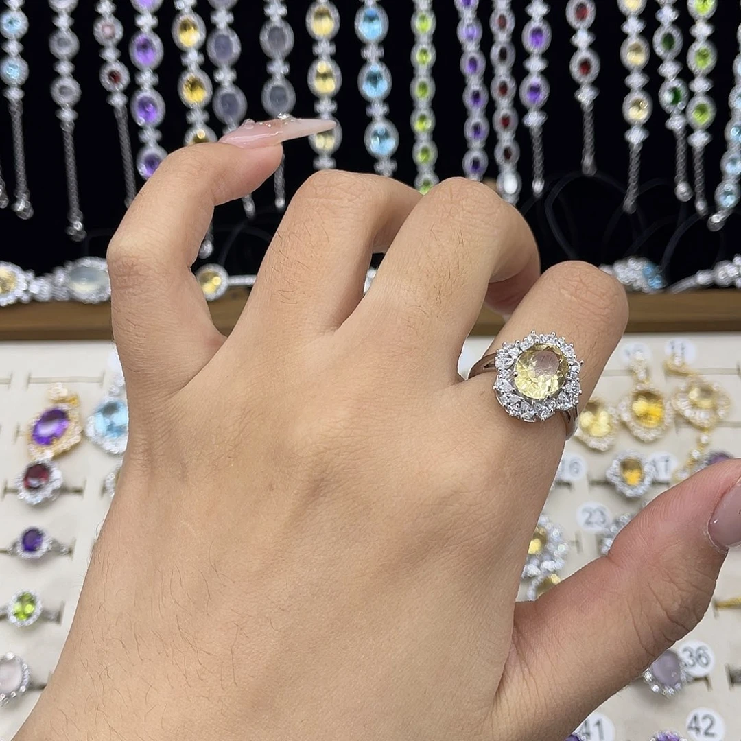 黄晶戒指银S925镶嵌