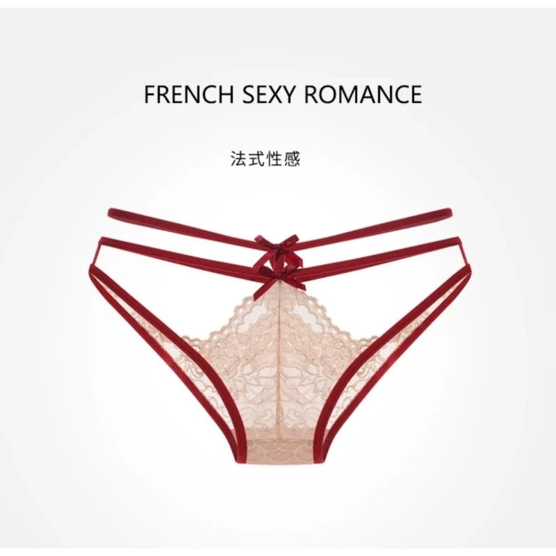 【老板推荐】欧美性感纯欲蕾丝美臀舒适镂空蝴蝶结纯欲系带三角裤女