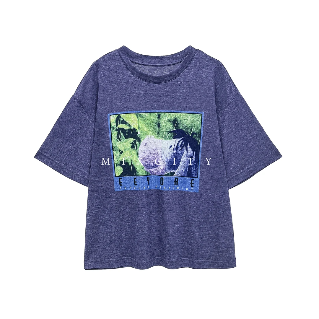 【亚楠本楠】印染◆印染图案百搭休闲感亚麻短袖T恤6712