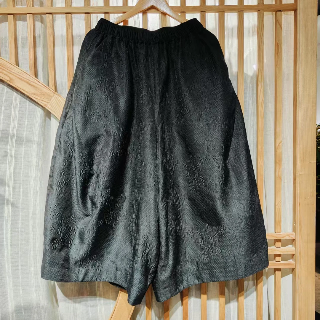凤徕兮私人定制黑色立体提花全松紧加衬阔腿裤（SK5308）