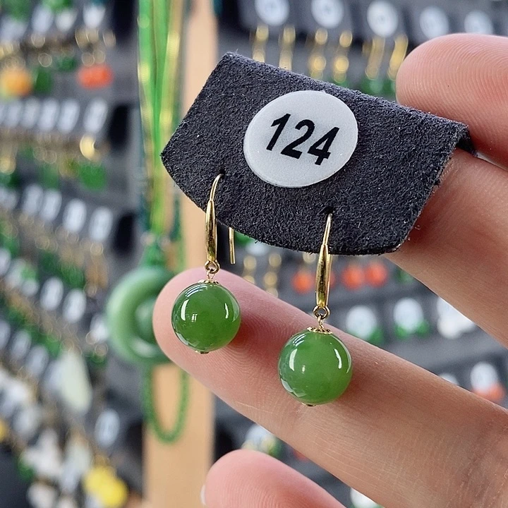 和田玉耳饰18K金镶嵌