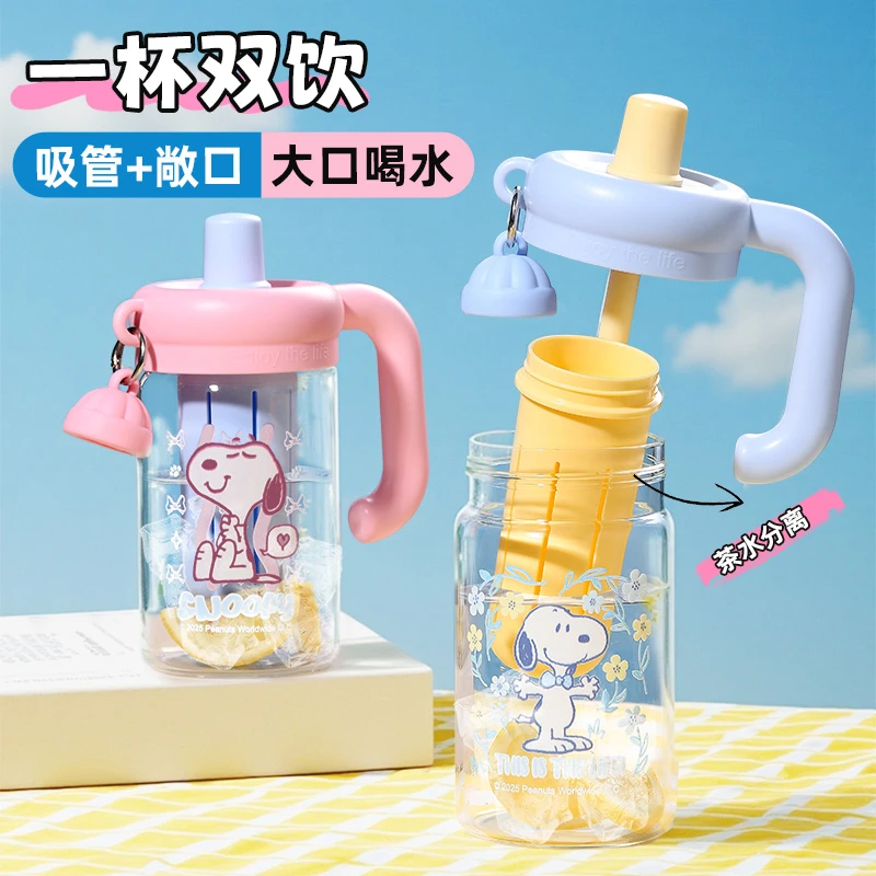 Snoopy/史努比玻璃吸管杯茶水分离泡茶水杯女高颜值便携杯子学生