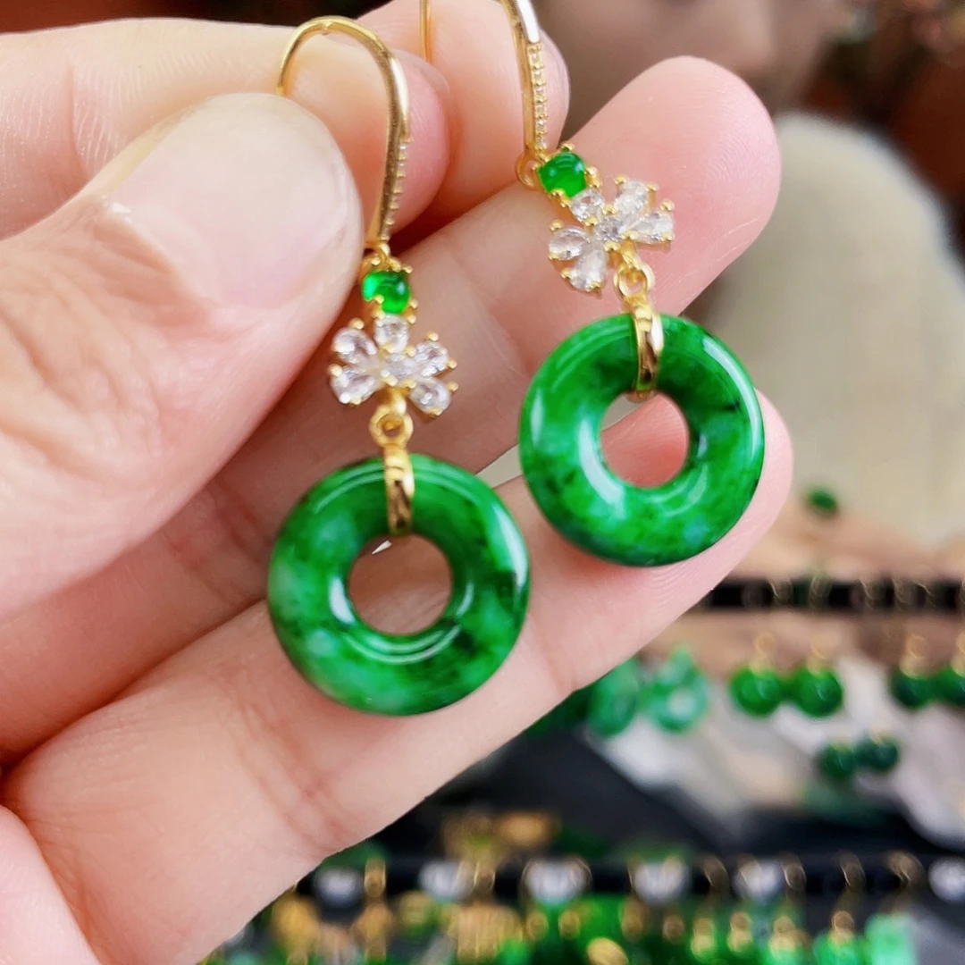 翡翠银S925镶嵌耳饰