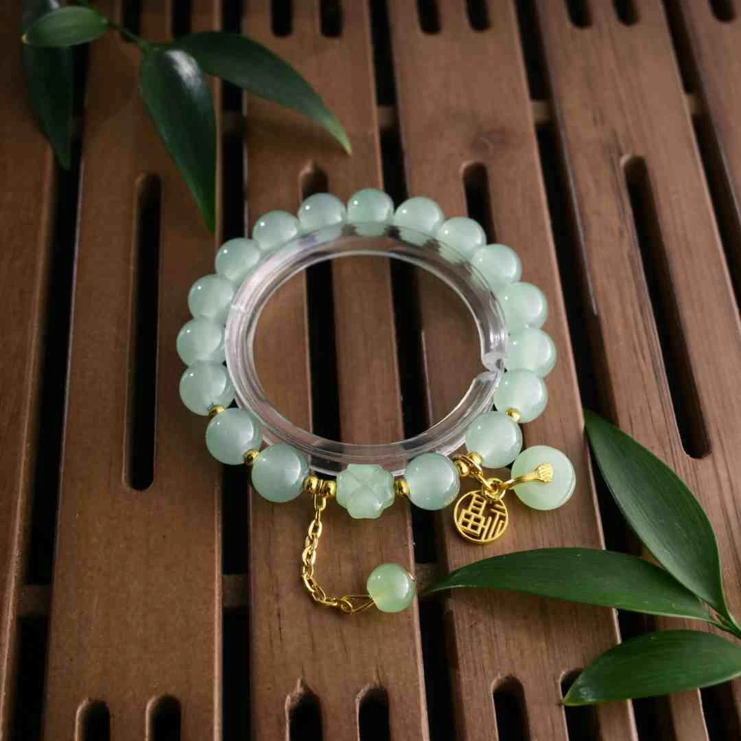 天然湖水绿东陵玉配饰平安扣手工DIY轻奢多圈葫芦手串DL000068001