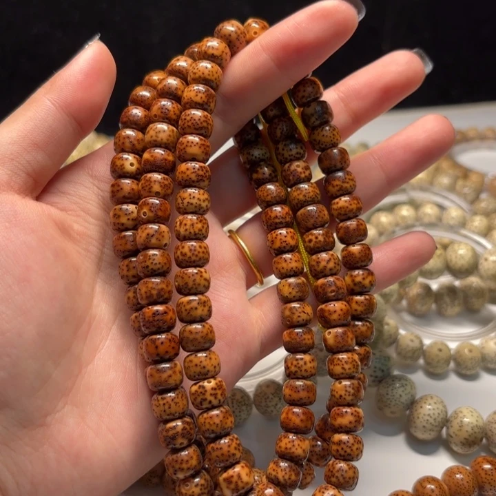 星月菩提手串9*7金花虎皮深色系藏桶珠长串