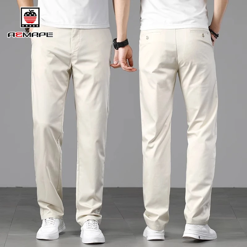 高端米白色商务休闲裤男士2025夏季新款垂感直筒冰丝西裤白色男裤