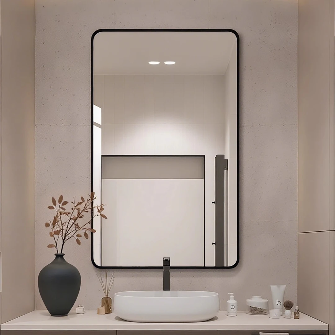 复古浴室镜卫生间梳镜壁挂化妆镜中古风铝框洗手台厕所挂墙式镜子