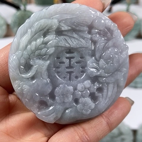 翡翠颈饰未镶嵌山水花开富贵双喜临门两面工福利