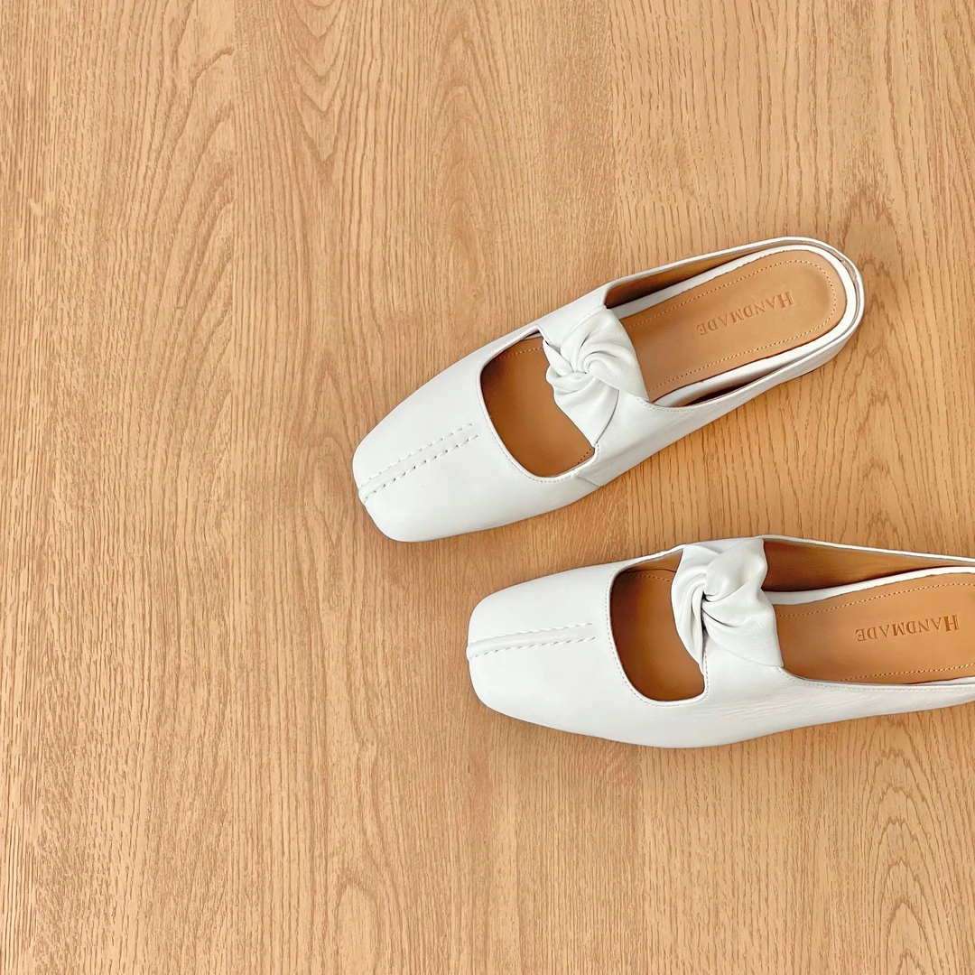 HUSSLOVE 头层牛皮·跟高3.5CM·简约百搭通勤包头内增高半拖女鞋