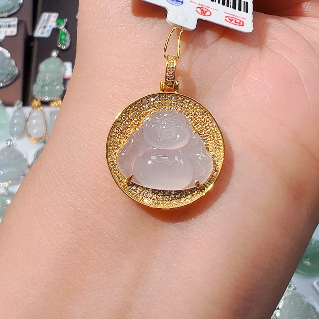 吊坠(不含链)18K金镶嵌翡翠佛公