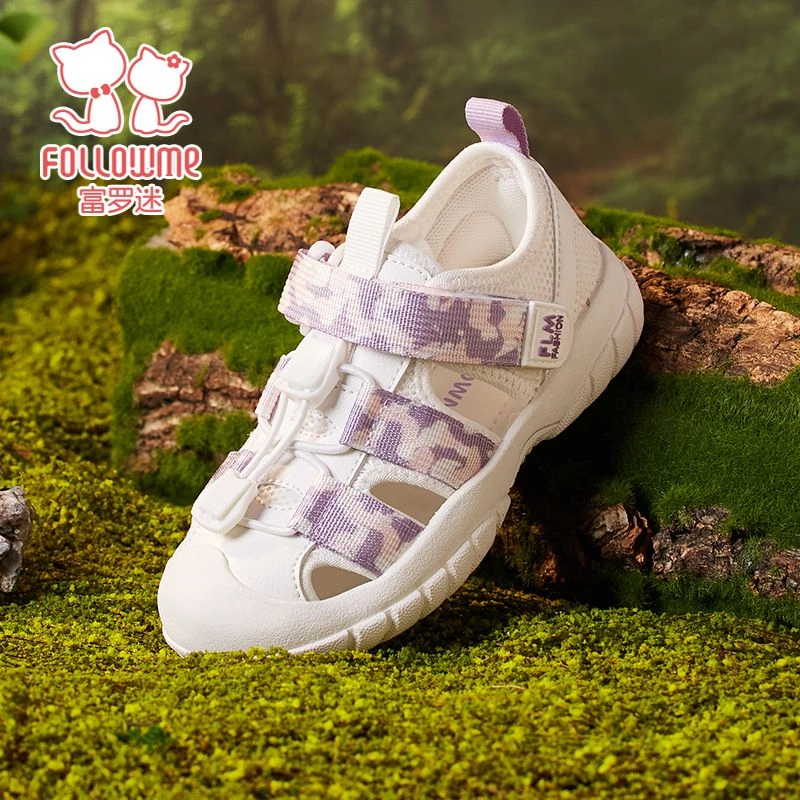 富罗迷儿童舒适沙滩鞋夏季女童运动风魔术贴休闲包头凉鞋4B4641