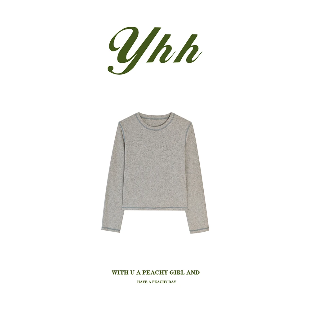 【余欢欢】秋季时尚休闲百搭明线圆领打底长袖T恤-YHW50769