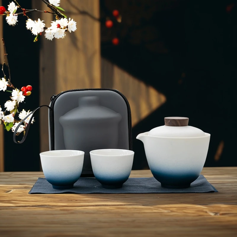 酒店旅行茶具小套装便携式随身渐变快客杯一壶两杯创意礼物
