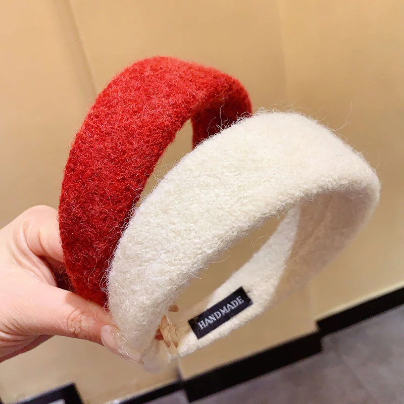 非金属布艺耳饰 秋冬高颅顶发箍气质纯色羊毛呢宽边头箍发卡发饰