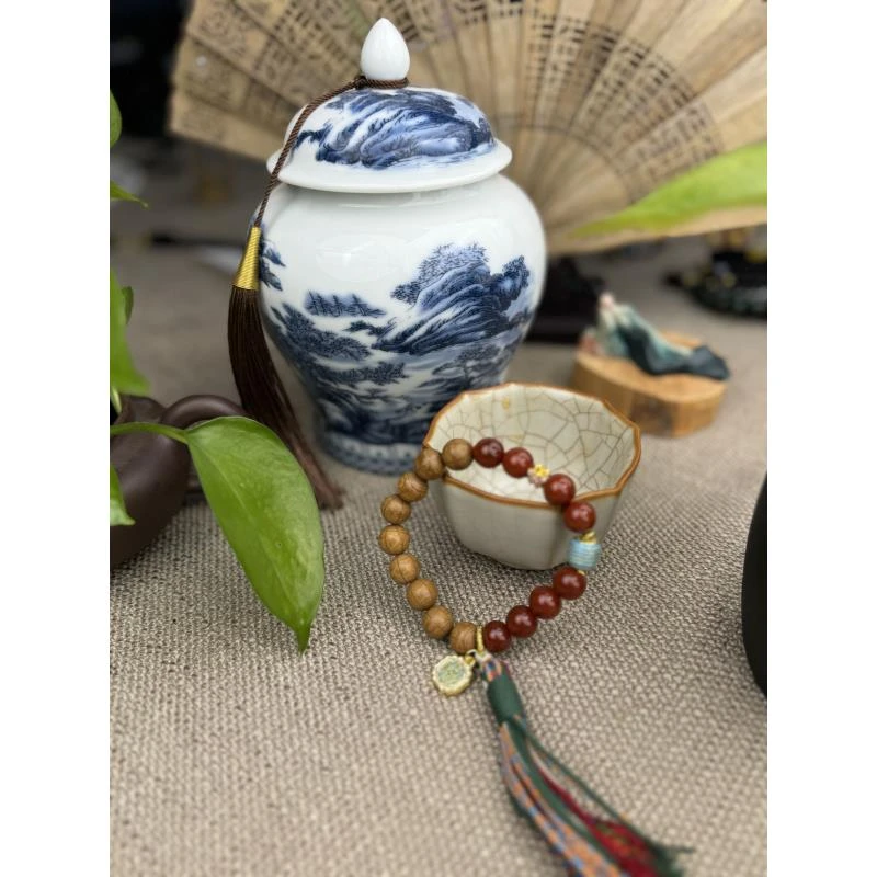 铜合金仿水晶吊坠 十日谭 宝相花六道木玛瑙手串