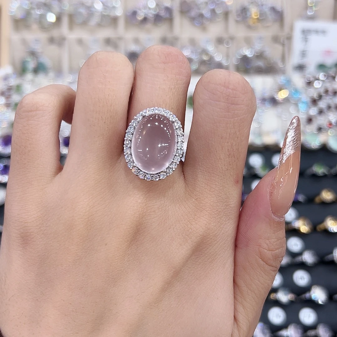 玛***啊戒指银S925镶嵌芙蓉石