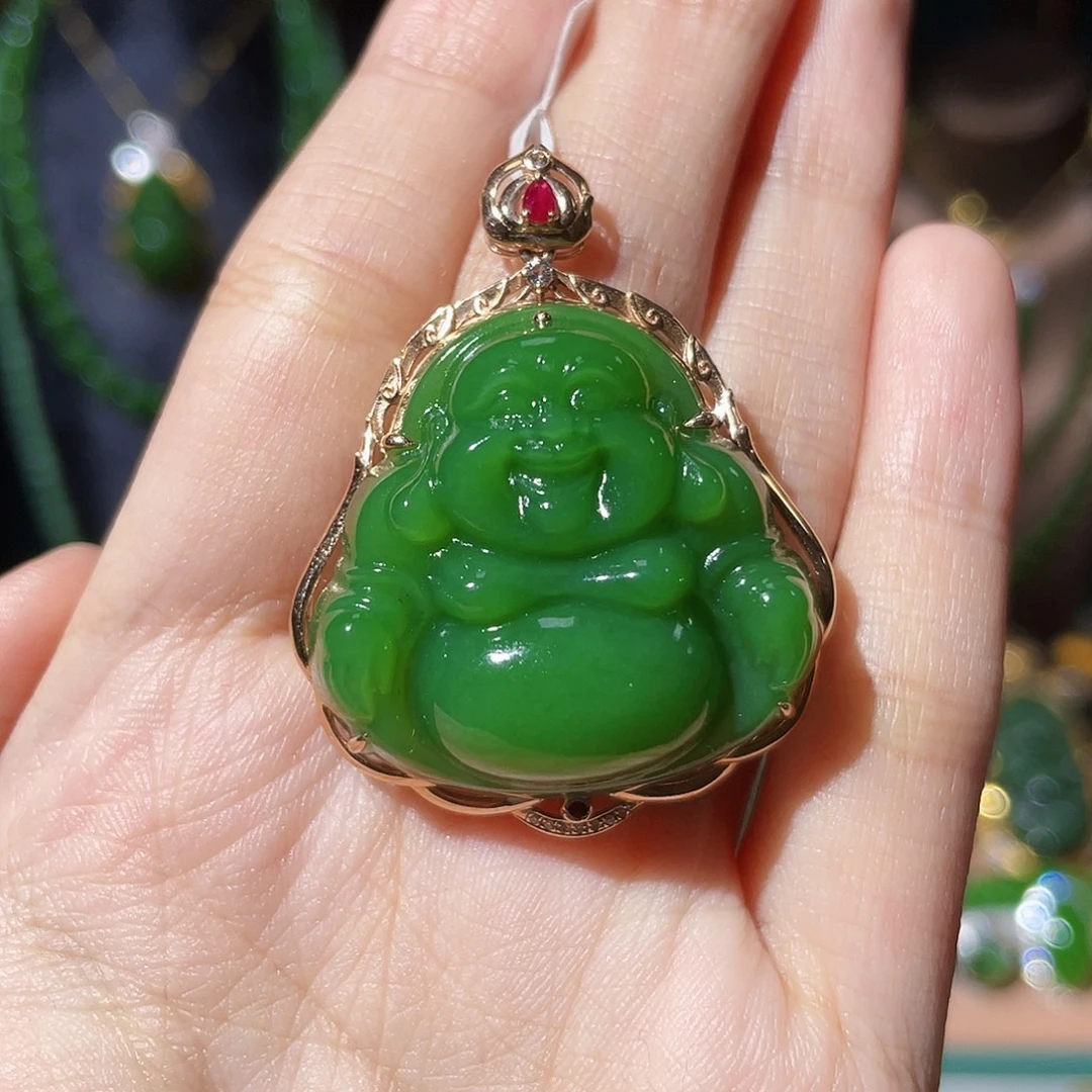 和田玉（碧玉）18K金镶嵌颈饰