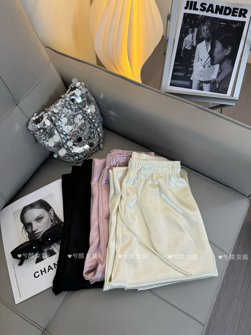 【流苏裤】新中式国风丝光缎文艺光滑夏季新款垂感松紧腰直筒裤