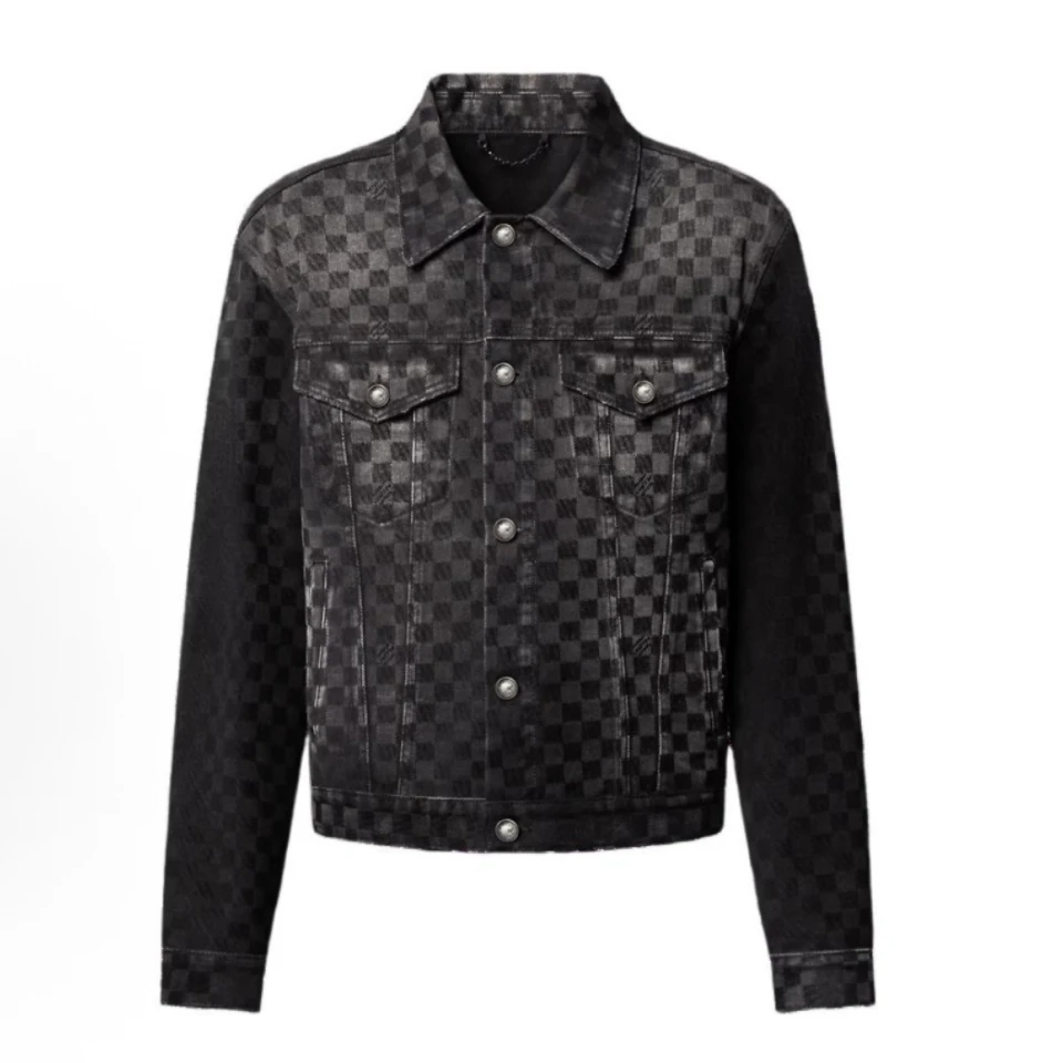 未使用 LouisVuitton/路易威登 48码/黑色棋盘格牛仔外套