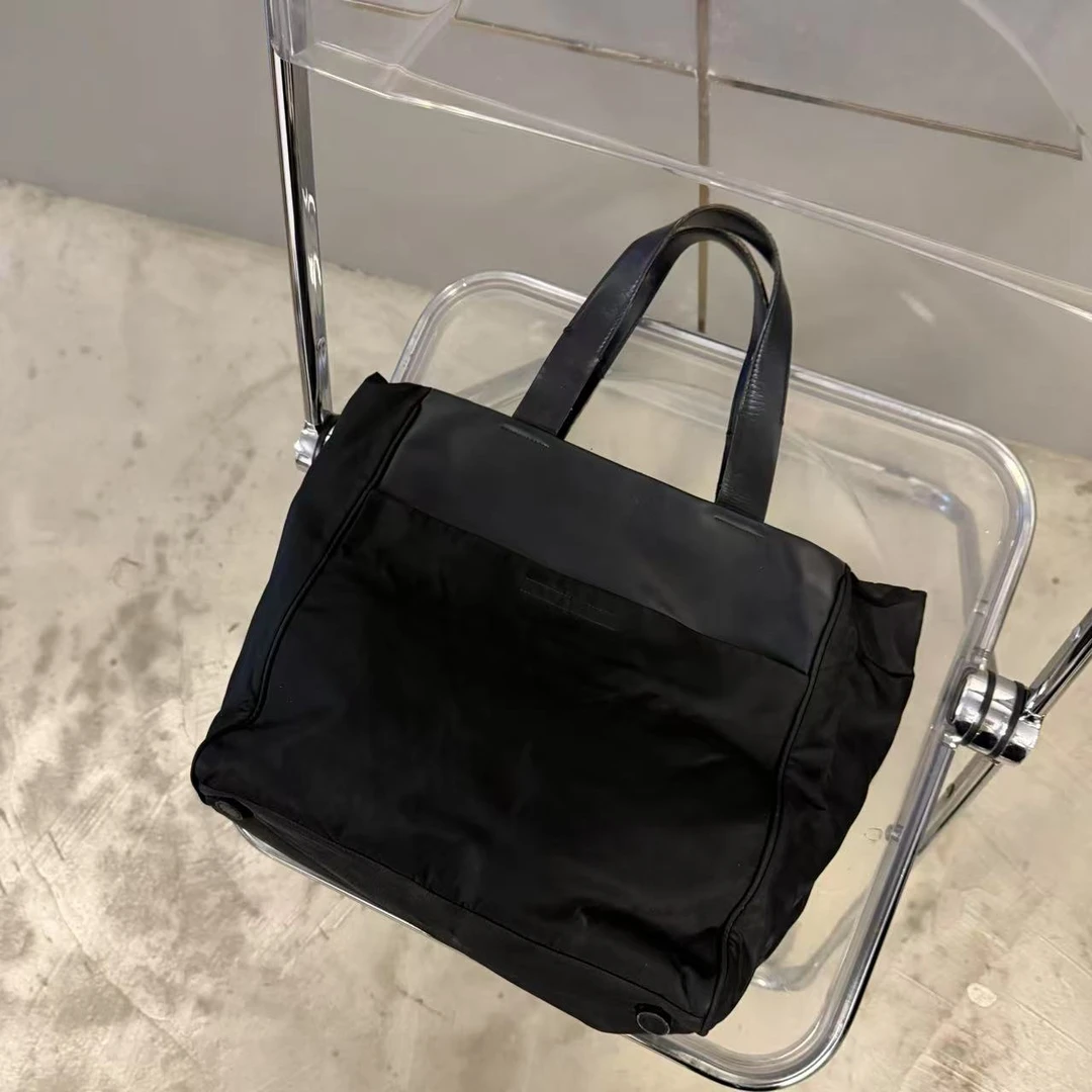 95新 Prada/普拉达 黑色牛皮拼尼龙 手提包 托特包