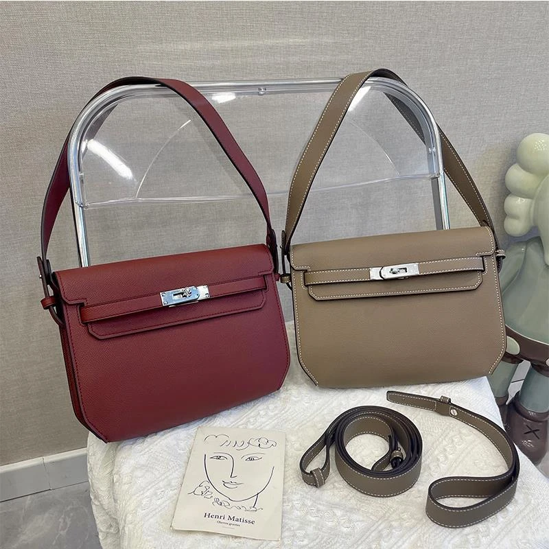 真皮复古凯莉包女2024秋冬新款高级感百搭腋下包大容量手拎斜挎包