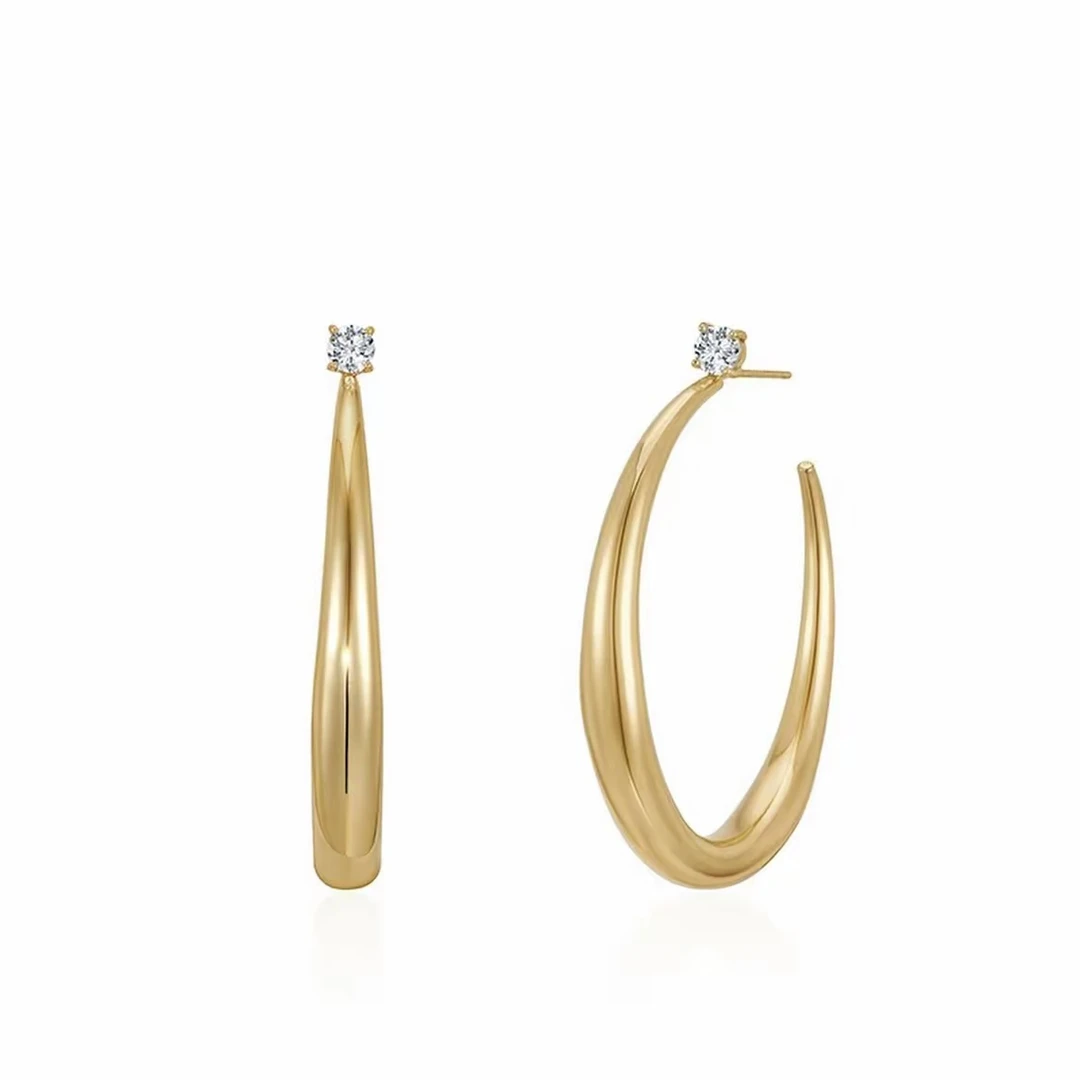 铜合金耳饰 秋冬新款牛角素圈耳饰小众高级感极简百搭气质C型耳圈