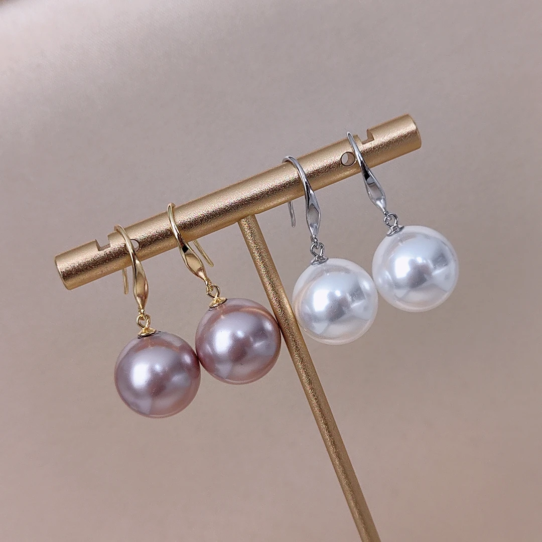 925银耳饰 S925银12/14mm 极简素耳钩白 紫 珠耳环