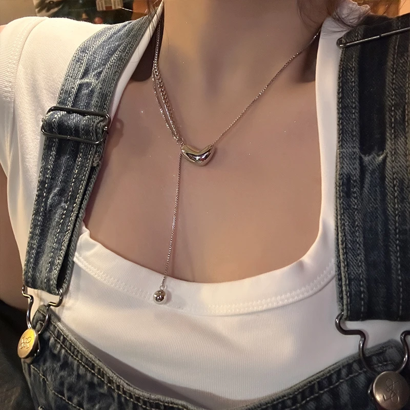 oushipei/欧诗佩 铜合金项链 金属甜酷不对称爱心锁骨链春夏颈链