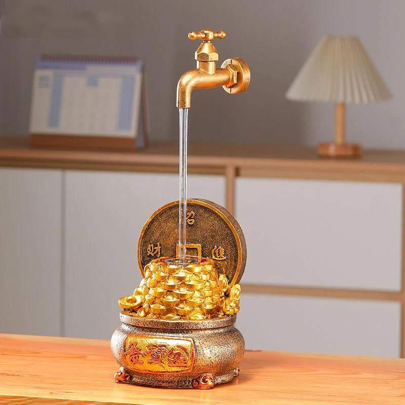中式创意流水生财摆件循环水办公桌面装饰摆件