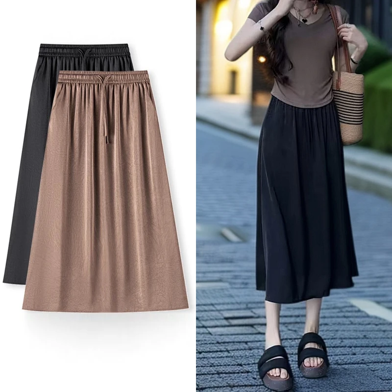 #夏天舒适透气垂坠感半身裙女夏季气质时尚百搭a字显瘦半裙子