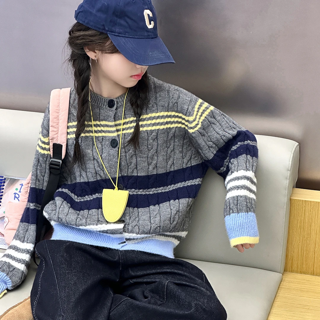 8岁女童毛衣春秋款2025新款中大童8-15岁女童针织衫韩版儿童开衫