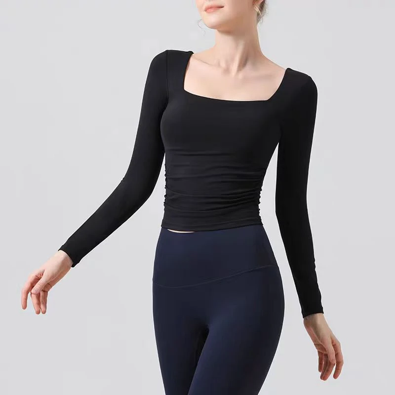 带胸垫裸感瑜伽服女长袖T恤