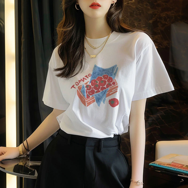 夏季短袖t恤女2025新款宽松韩版慵懒风上衣潮牌爆款纯棉半袖体恤