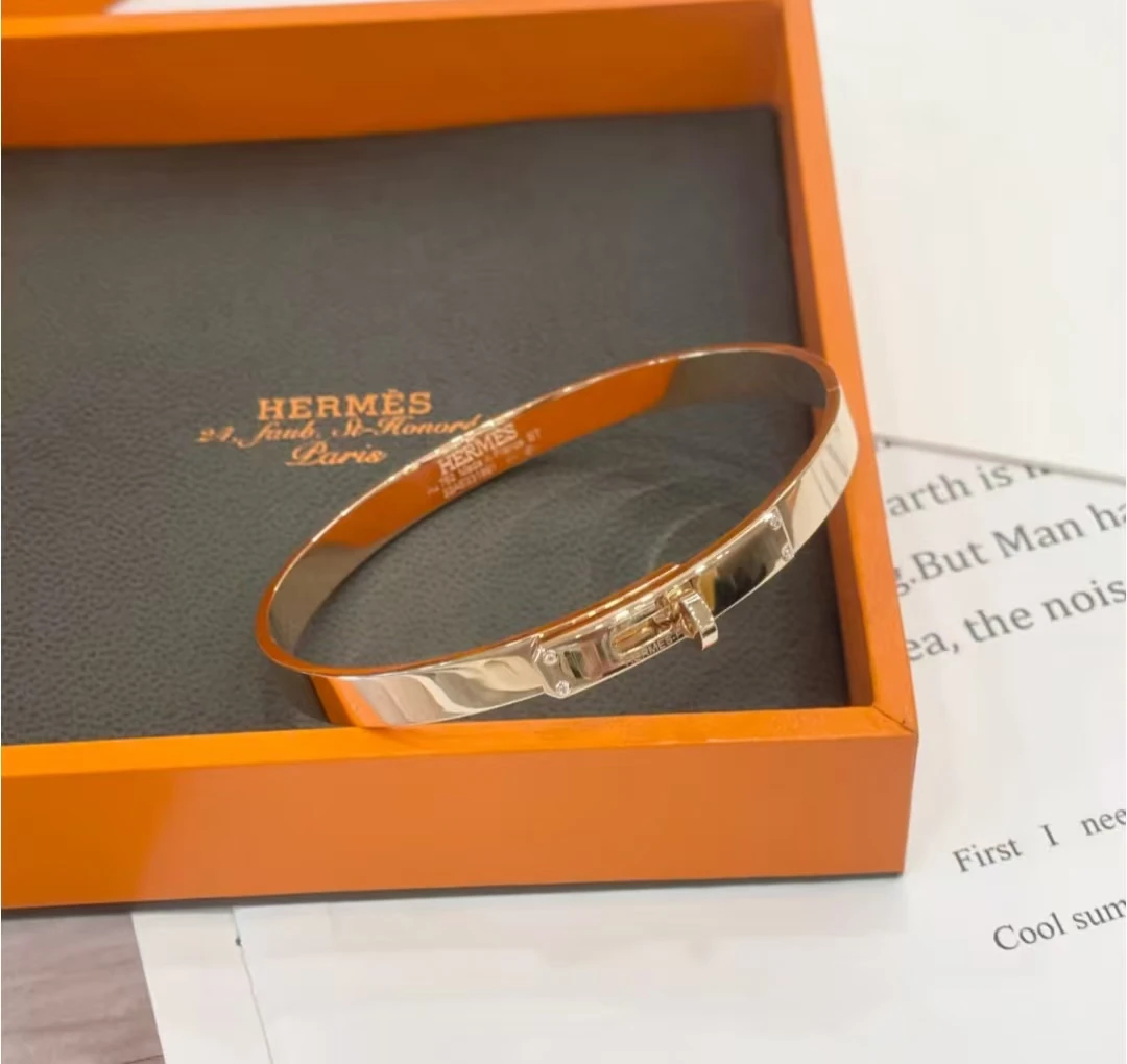 99新 Hermes/爱马仕 Kelly玫瑰金四钻手镯