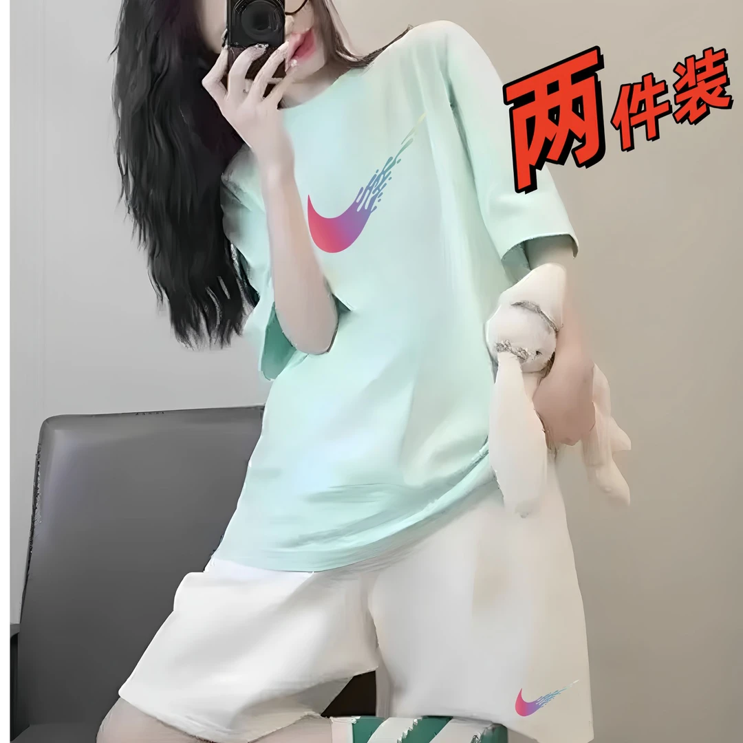 [运补6-10]官方正品夏季套装情侣运动短裤两件ins短袖t恤女