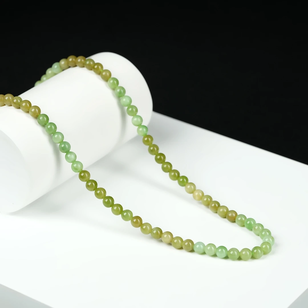 和田玉且末黑羊洞108"千里江山图项链" 6mm± H20054