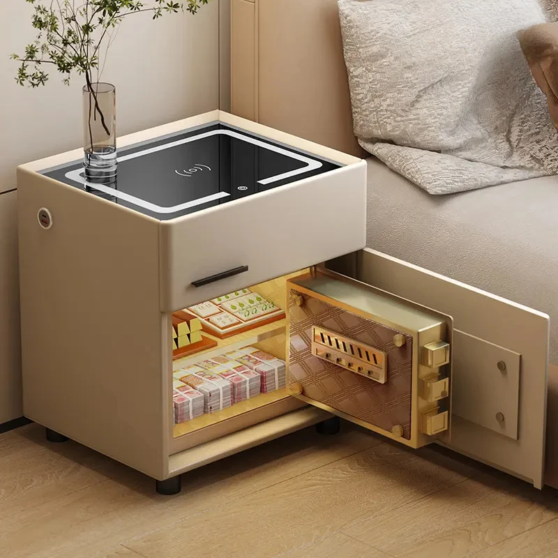 智能床头柜保险箱一体隐形保险柜实木多功能床边柜家用卧室储物柜