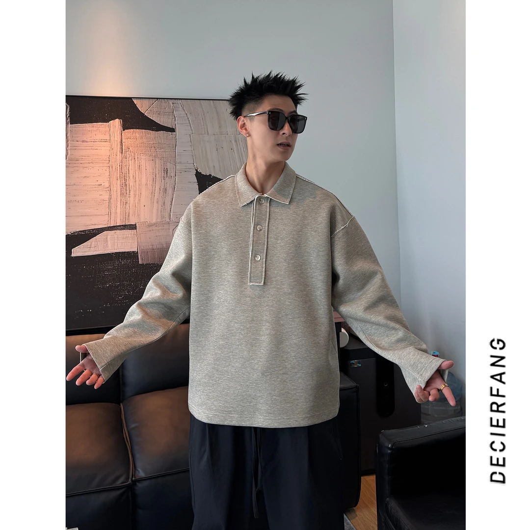 DF25 秋季重磅卫衣男女情侣款纯色简约POLO衫长袖