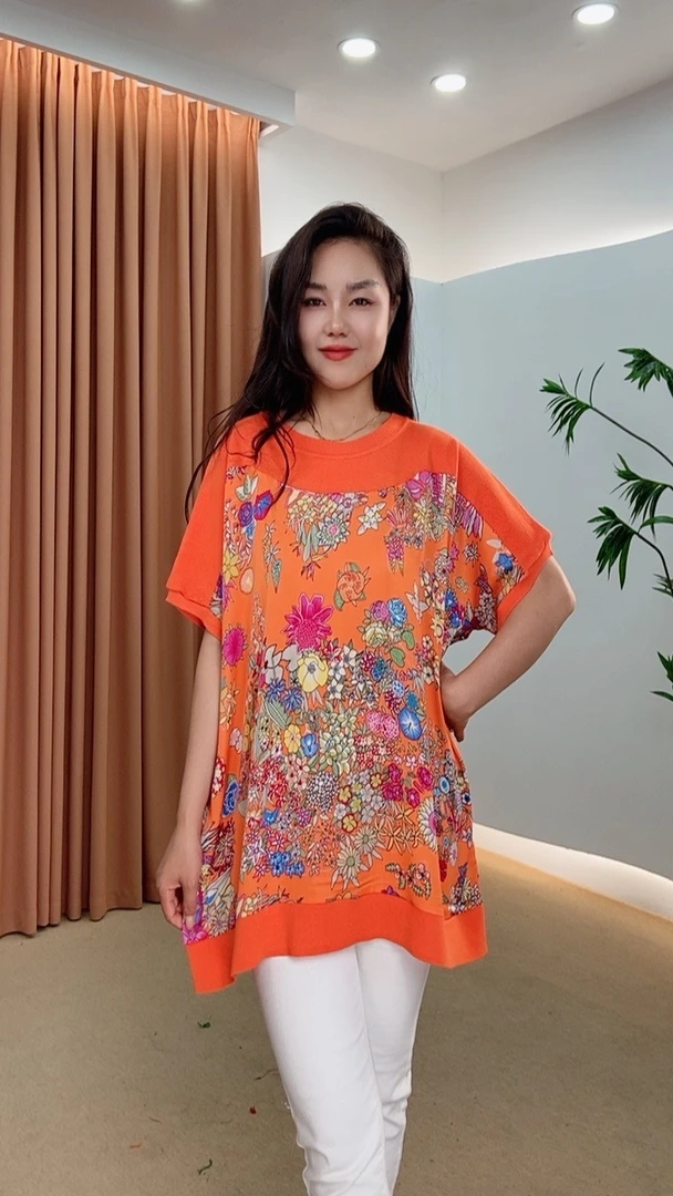 912号春夏季新款时尚针织提花宽松百搭T恤妈妈装