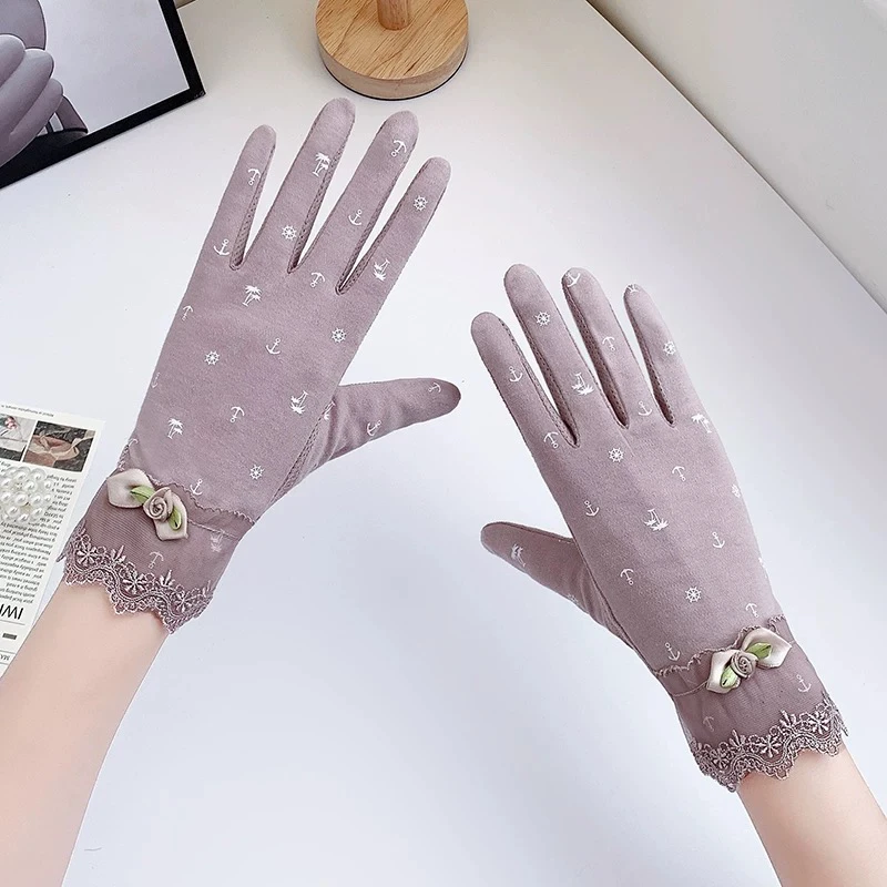 防晒手套女士夏天薄款防紫外线蕾丝开车清新防滑透气触屏春秋季