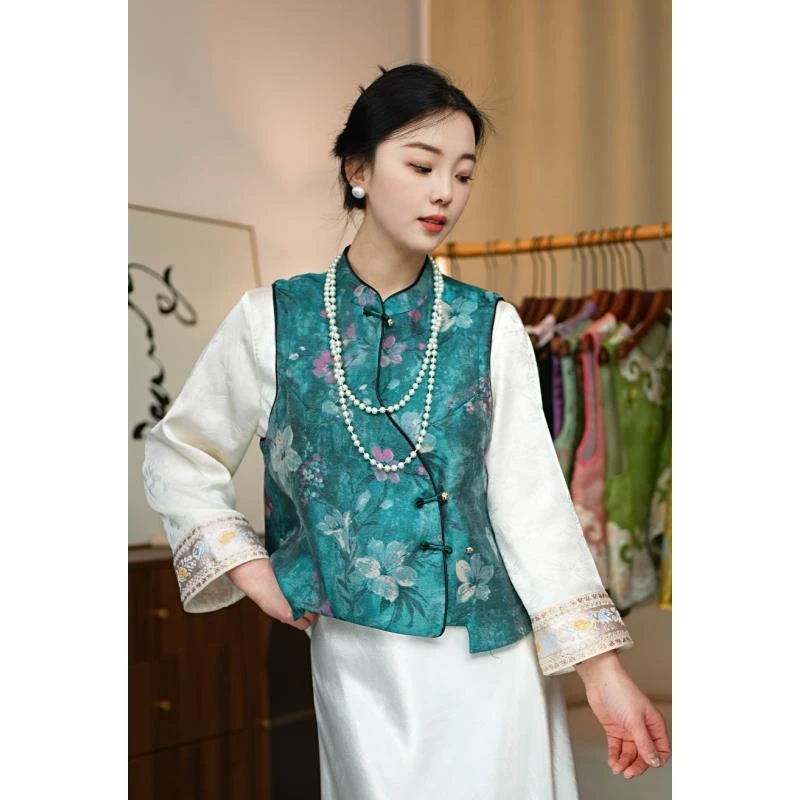 CHUNTIAN/李李国风【未央】新中式宋锦提花设计款时尚马甲